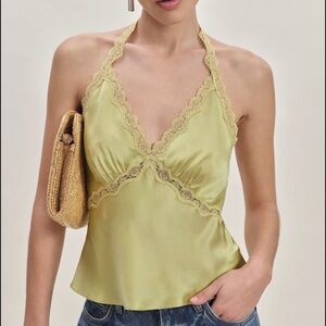 Reformation Monica Green Silk Top